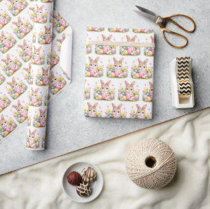 Vintage-Osterhase-Hase-Rosa-Wasserfarbe Geschenkpapier