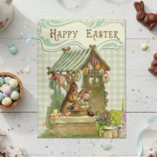 Vintage Osterhase Haus Frühling Postkarte