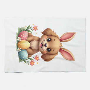 Vintage-Osterhase-Hund-Süße-Welpen-Illustration w Geschirrtuch