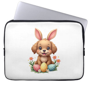 Vintage-Osterhase-Hund-Süße-Welpen-Illustration w Laptopschutzhülle