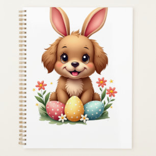 Vintage-Osterhase-Hund-Süße-Welpen-Illustration w Planer