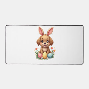 Vintage-Osterhase-Hund-Süße-Welpen-Illustration w Schreibtischunterlage