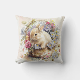 Vintage-Osterhase im Korb mit Blumen Kissen