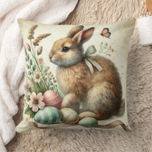 Vintage-Osterhase-Kaninchen-Ei-Aquarell Kissen
