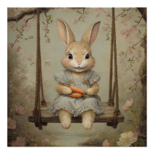 Vintage-Osterhase Kaninchen Ei Aquarell Poster