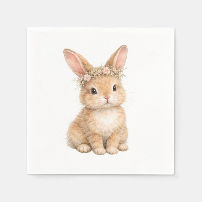 Vintage-Osterhase Kaninchen Ei Aquarell Serviette (Vorderseite)