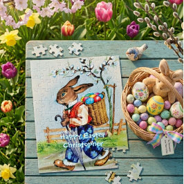 Vintage-Osterhase-Kaninchen-Kinder Personalisiert Puzzle