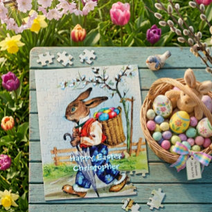 Vintage-Osterhase-Kaninchen-Kinder Personalisiert Puzzle