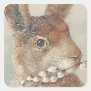 Vintage Osterhase Kaninchen Quadratischer Aufkleber