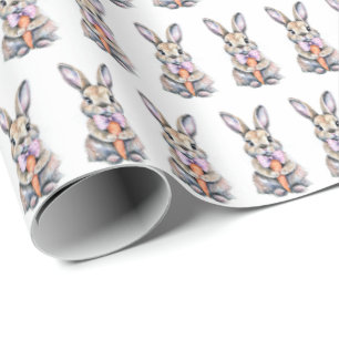 Vintage-Osterhase Kaninchen Rosa Aquarell Geschenkpapier