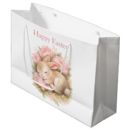 Vintage-Osterhase Kaninchen Rosa Blumen Aquarell Große Geschenktüte
