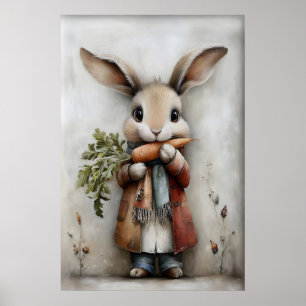 Vintage-Osterhase-Karotten-Druck, Hase Poster