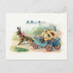 Vintage-Osterhase, Karre und Küken Postkarte
