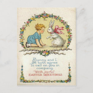 Vintage-Osterhase & Kind Osterkarte Feiertagspostkarte