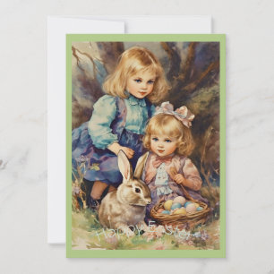 Vintage Osterhase Kinder Grün Feiertagskarte