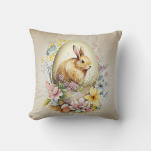 Vintage-Osterhase mit Blumen und Eiern Wurfkissen Kissen