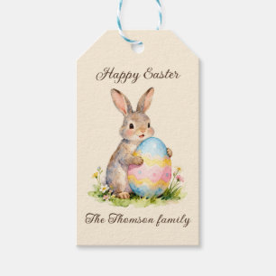 Vintage-Osterhase mit Ei Familie zum Osterfest Geschenkanhänger