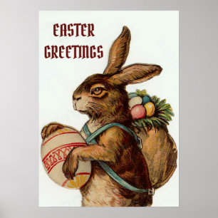 Vintage-Osterhase mit Eiern Poster