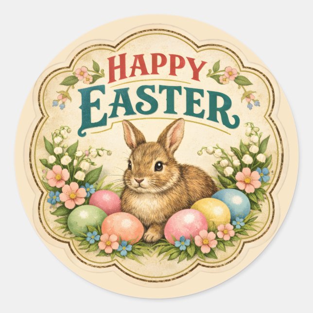Vintage-Osterhase Runder Aufkleber (Vorderseite)