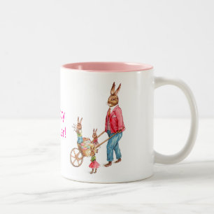 Vintage-Osterhase und Familie im Eierkarton, ZSSG Zweifarbige Tasse