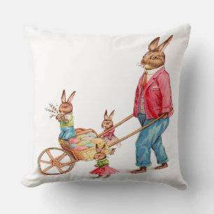 Vintage-Osterhase und -familie und Eierkarton, ZSS Kissen