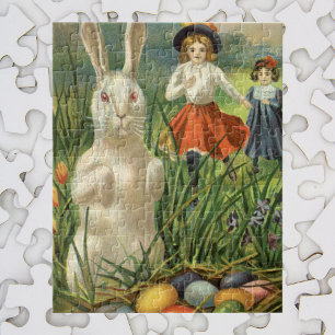 Vintage-Osterhase und Kinder Frohe Ostern Puzzle