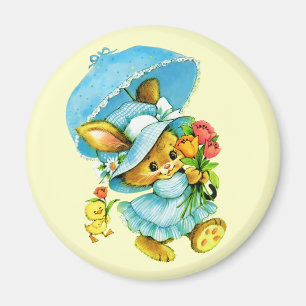 Vintage-Osterhase und Küken. Geschenkmagnete Magnet