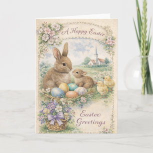 Vintage-Osterhase und Küken in Pastell Feiertagskarte