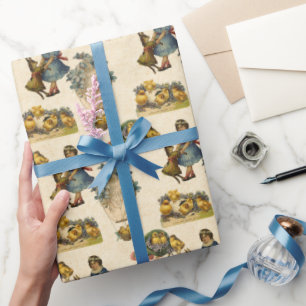 Vintage Osterhase und Mädchen Partyverpackung Geschenkpapier