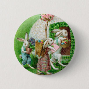 Vintage-Osterhase und Ostereier-Garten Button