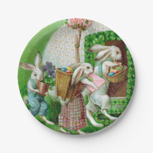 Vintage-Osterhase und Ostereier-Garten Pappteller