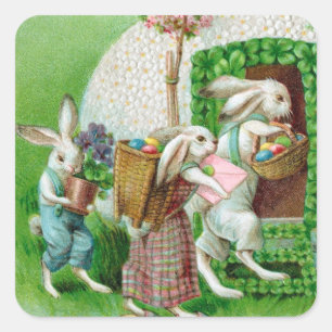 Vintage-Osterhase und Ostereier-Garten Quadratischer Aufkleber