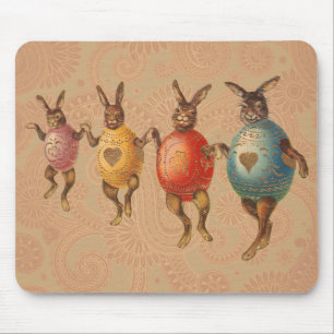 Vintage-Osterhasen, die in Eierkostümen tanzen Mousepad