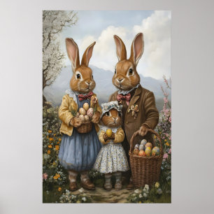 Vintage-Osterhasen-Familienkunst, Frühlings-Kinder Poster