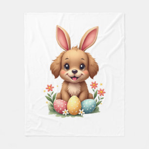 Vintage-Osterhasen-Hund-Süße-Welpen-Illustration w Fleecedecke