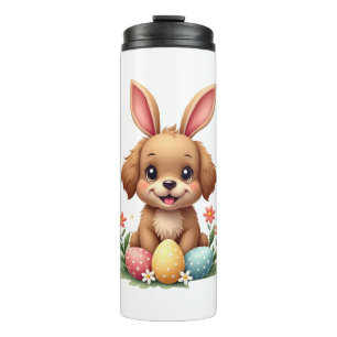 Vintage-Osterhasen-Hund Süße Welpen-Illustration w Thermosbecher
