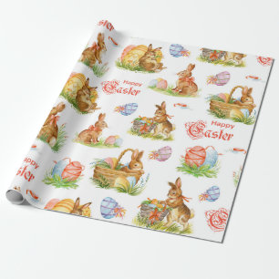 Vintage Osterhasen-Körbe Geschenkpapier