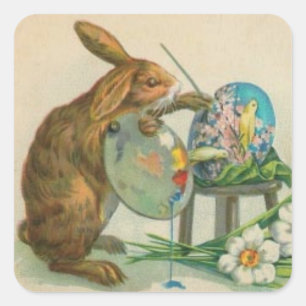 Vintage-Osterhasen-Kunstaufkleber Quadratischer Aufkleber