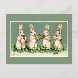 Vintage Osterhasen mit Musik auf grüner Postkarte