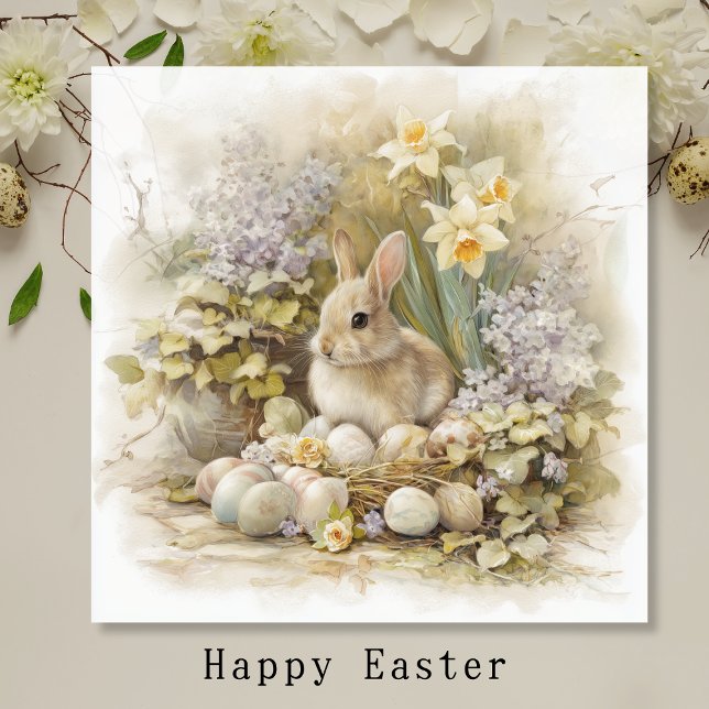 Vintage-Osterhasennest mit Frühlingsblumen-Kunst (Von Creator hochgeladen)
