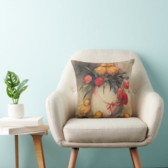 Vintage Osterhühner, Ei mit Red Tulip Blume Kissen (Stuhl )