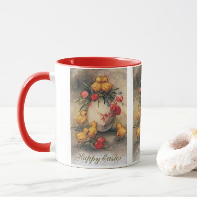 Vintage Osterhühner, Ei mit Red Tulip Blume Tasse (Mit Donut)