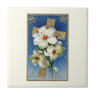 Vintage Osterilien und Goldkreuz Fliese