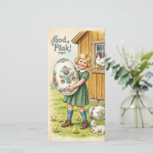 Vintage-Osterillustration eines Mädchens Feiertagskarte