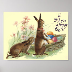 Vintage Osterkaninchen in Basket, ZSSG Poster