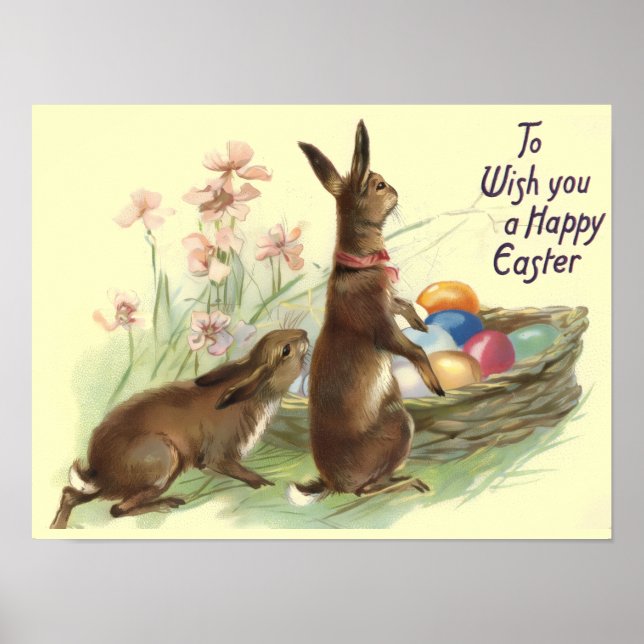 Vintage Osterkaninchen in Basket, ZSSG Poster (Vorne)