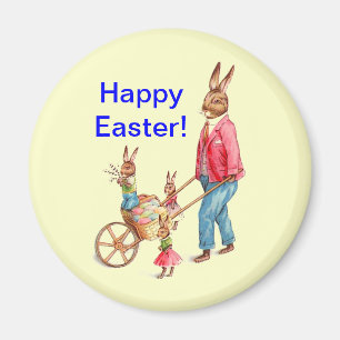 Vintage Osterkaninchen und Familienwohnungen in Ei Magnet