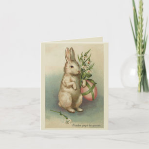 Vintage Osterkarte mit Hasen, Blume und Ei Feiertagskarte