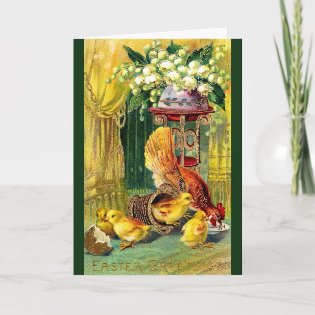 Vintage Osterkarte - Osterhühner Karte (Vorderseite)