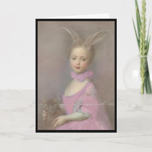 Vintage-Osterkarte süßes Mädchen mit Hasenohren Feiertagskarte